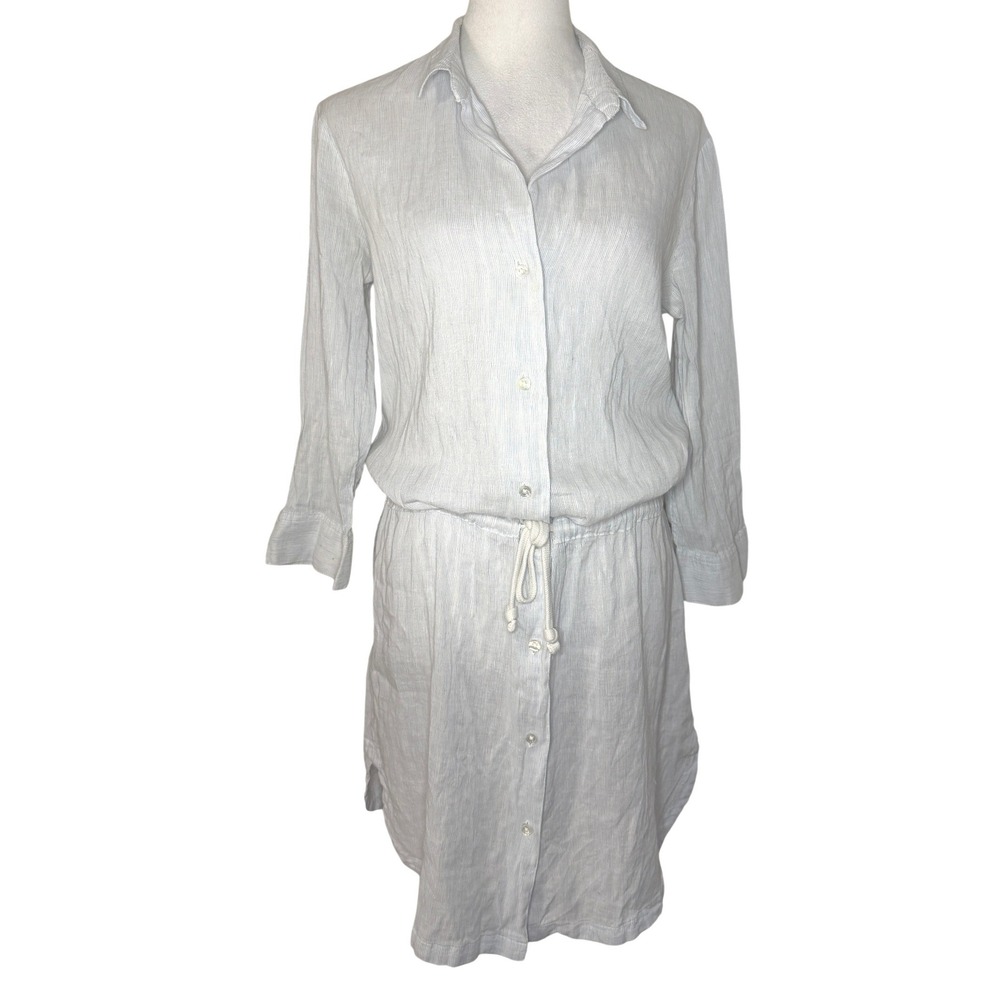 James Perse Linen Blend Shirt Dress L Coastal Button Down Drawstring Waist Sz 3 - Picture 10 of 10